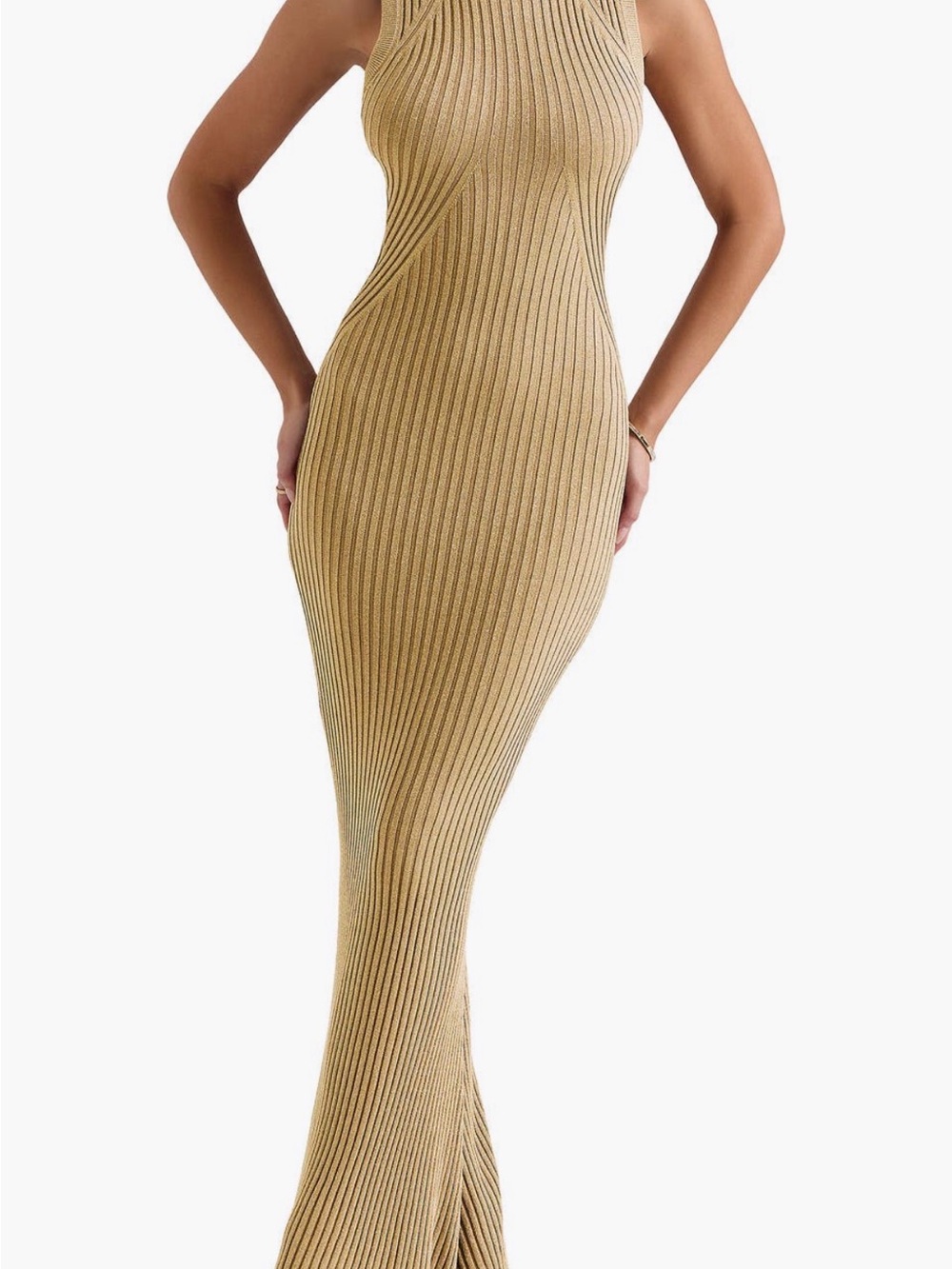 House of CB Ribbed Sleeveless Maxi Dress in Champagne
